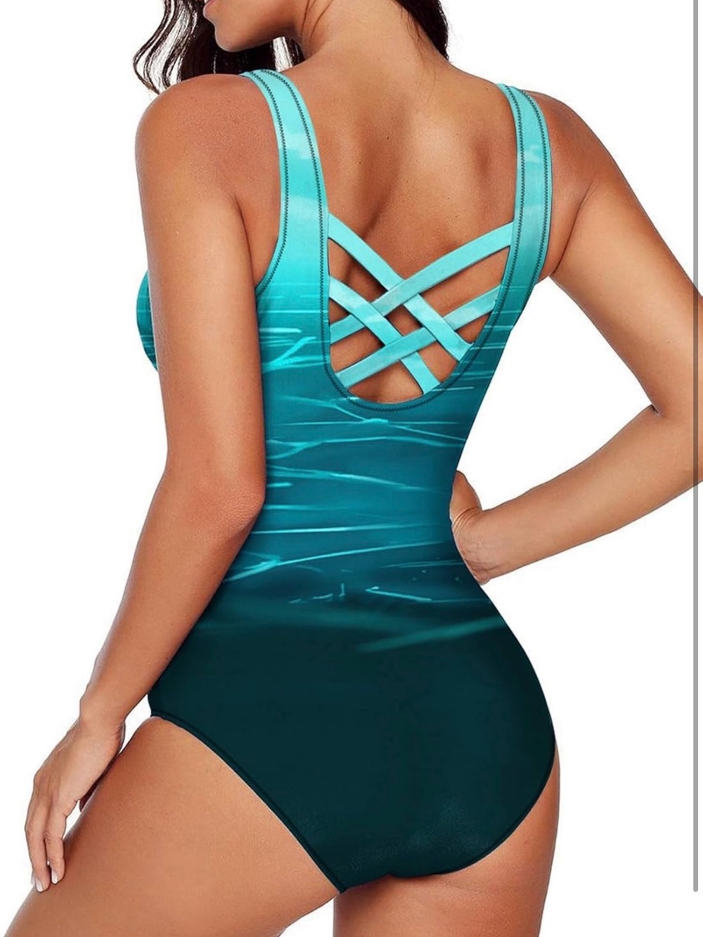 Teal Ombre Crisscross Back One-Piece Swimsuit